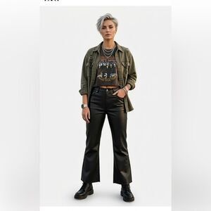 Zara Women’s Black Faux Leather Flare Pants Edgy Moto Chic Size 10